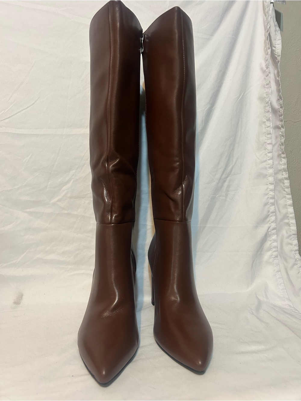 Women's Tall Pointed-Toe Brown Leather Boots